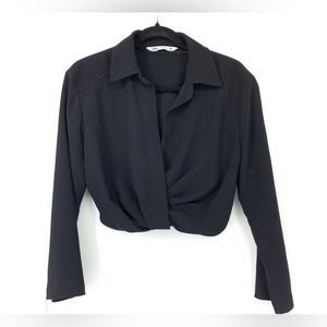 Zara Crop Blouse Size Medium Black Long Sleeve
